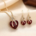 Gold Ruby Twisted Heart Jewellery Set