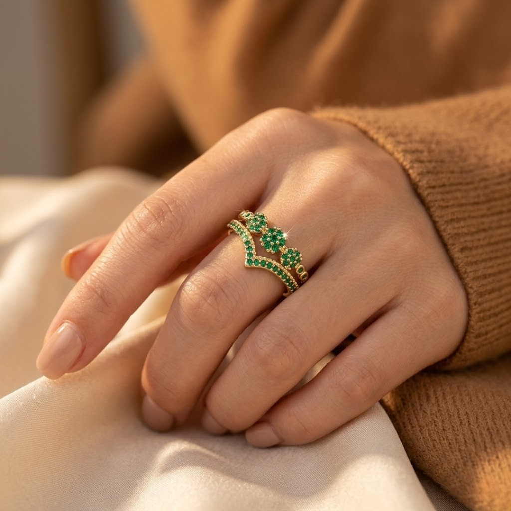 Gold Emerald Cluster Ring