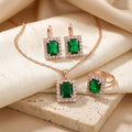 Gold Emerald Rectangular Jewellery Set